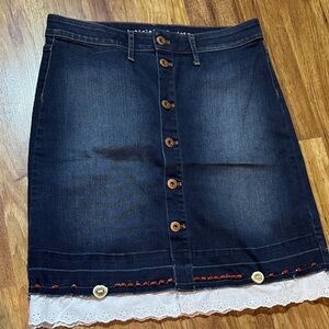 Articles Of Society Dark Blue Denim Skirt with Lace Trim